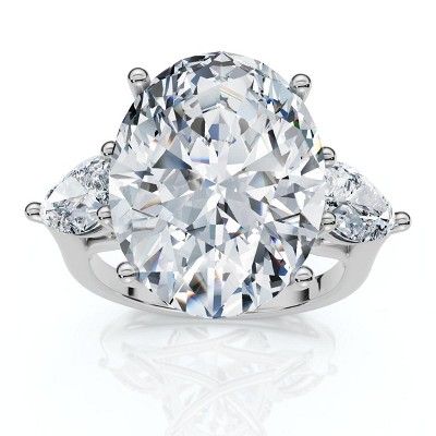 Pompeii3 Certified 9 1/2Ct Oval Three Stone Diamond Engagement Ring 14k Gold Lab Created