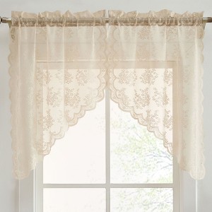 HLC.ME Jolene Floral Rod Pocket Lace Short Cafe Swags for Small Windows, Kitchens, and Basement Windows - Set of 2 - 1 of 4