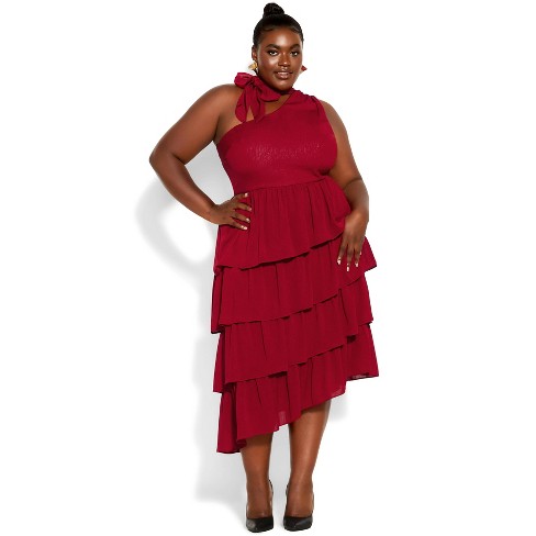 City Chic Women s Plus Size Tier Desire Dress Love Red 16w