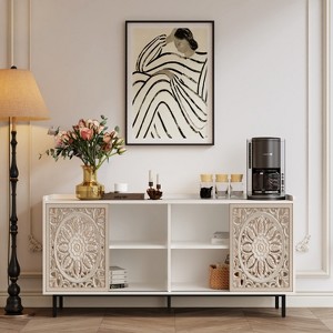 Living Room Furniture Mid Century Modern Tv Stand Kitchen Storage White Curio Buffet Cabinet suitable for tables,decorative cabinets(WHITE) - 1 of 4