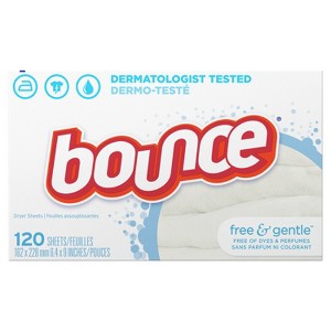 Bounce Free & Gentle Dryer Sheets, 120 Sheets, Unscented Fabric Softener Sheets, Hypoallergenic and Dermatologist Tested - 1 of 4