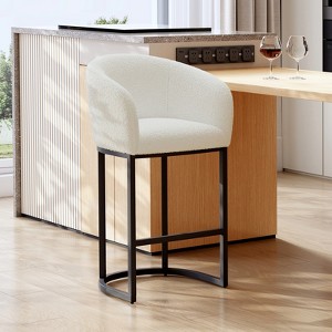 AMERLIFE Modern Counter Bar Stools, Boucle Chair with Arms, Footrest, 28" Upholstered Back - 1 of 4