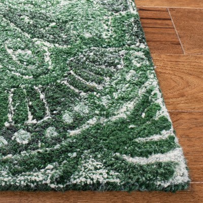 Hand-Tufted Green and Ivory Wool Square Area Rug, 4' x 4'