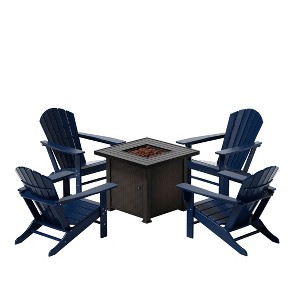 WestinTrends Outdoor Patio Adirondack Chair With Square Fire Pit Table Sets - 1 of 2