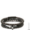 Steeltime Men's gray braided leather/black ip stainless steel, stainless steel round link and hematite/lava beaded 3pc bracelet set - 3 of 4
