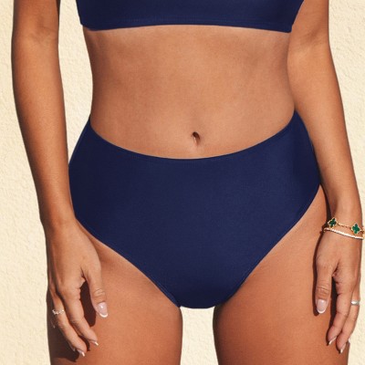 Women's Chic Navy High-Waisted Bikini Bottoms- Cupshe