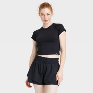 Women's Knit Cropped Short Sleeve Top - JoyLab™ - 1 of 3