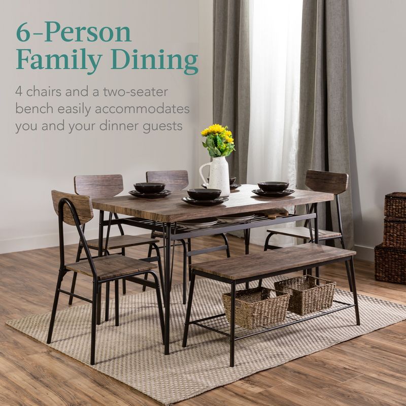 Best Choice Products 6-Piece 55in Modern Home Dining Set w/ Storage Racks, Rectangular Table, Bench, 4 Chairs, 2 of 8