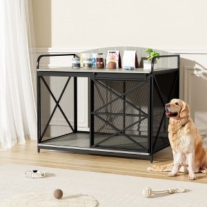 42.8" Heavy Duty Dog Crate Furniture, Dog Kennel with Sliding Door, Decorative Dog Cage End Table, Chew-Resistant Pet House for Large Dogs - 1 of 4