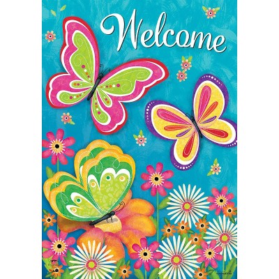 Butterfly Garden Spring House Flag Welcome Floral 28" x 40" Briarwood Lane