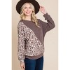 Slickblue Women's French Terry Brush Pullover with Animal Print - Relaxed Fit, Cuff Detail, Brown, Size S-L - 3 of 4