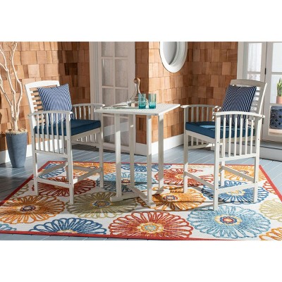 White and Blue 3-Piece Bar Height Patio Bistro Set