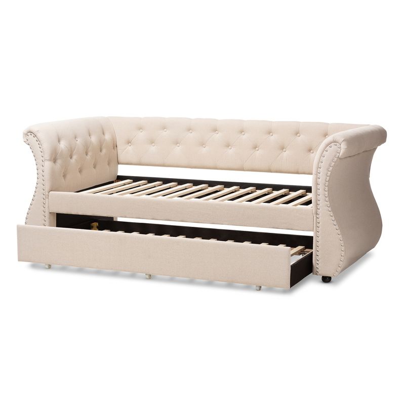 Twin Cherine Classic and Contemporary Fabric Upholstered Daybed with Trundle Beige - Baxton Studio, 6 of 13