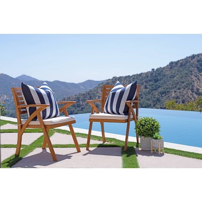 Tanner 2pk Outdoor Wood Cushioned Arm Chairs - Natural Brown - Coaster