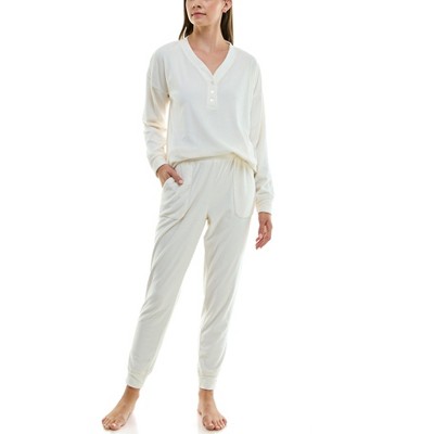 Felina Damen Lounge Set – 2-teiliges Pyjama-Set Mit V-Ausschnitt Und Jogger-Hose Aus French Terry
