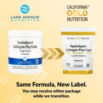 California Gold Nutrition Hydrolyzed Collagen Peptides, Type I & III, Unflavored, 7.05 oz (200 g)