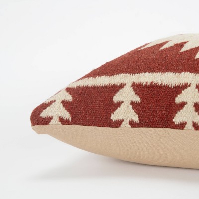 18" Maroon and Ivory Southwestern Wool Throw Pillow