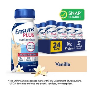 Ensure Plus Nutritional Bottle Vanilla 8 Oz  High-Calorie, Protein-Rich Nutritional Drink for Weight Gain and Muscle Maintenance  Case of 24 - 1 of 4