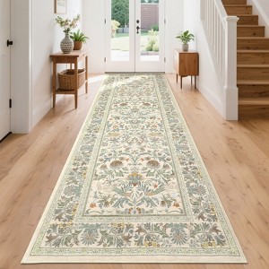 Washable Rugs for Living Room, Non Slip Floral Area Rugs, Low Pile Stain Resistant Botanical Bird Soft Carpet - 1 of 4