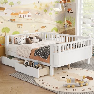 NicBex Twin/Full Low Profile Platform Bed Frame with Storage & Detachable Fence,Modern Toddler Bed for Bedroom,Kids Room - 1 of 4