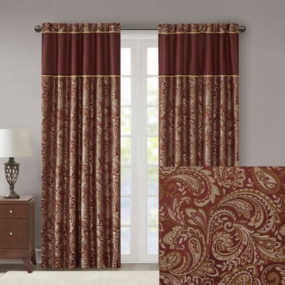 Burgundy Faux Silk Light-Filtering Rod Pocket Curtain Panel Pair