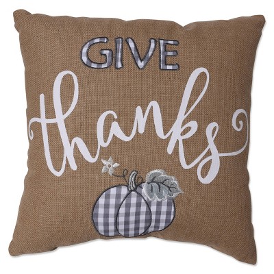 18.5"x18.5" Harvest 'Give Thanks' Indoor Lumbar Throw Pillow Brown - Pillow Perfect