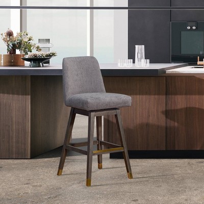 Gray Oak Wood Swivel Counter Stool with Mocha Fabric