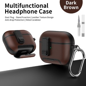 HTUTWOO for Airpods 4 Leather Case, All-Round Headphone Protective Cover, With Hidden Bracket, Magnetic Lock, Cleaning Kit for Man Women - 1 of 4