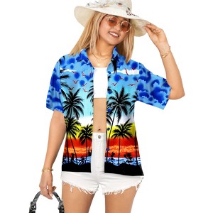 LA LEELA Hawaiian Shirts Womens Funky Vacation Button Up Casual Summer Beach Party Blouse Tops Short Sleeve Shirts Coverup for Women - 1 of 4
