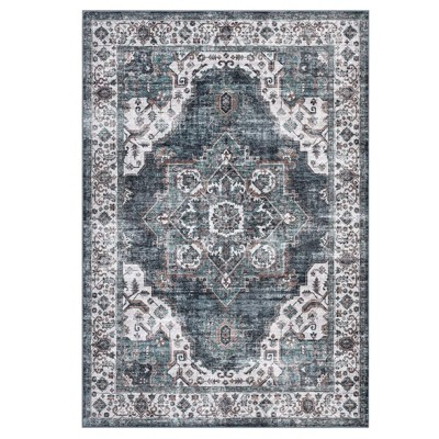 Vintage Distressed Area Rug Floral Medallion Rug Soft Washable Non Slip Non Shedding Floor Carpet