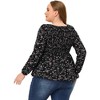 Agnes Orinda Women's Plus Size Long Sleeve Smock Waist Square Neck Floral Peplum Blouses - 4 of 4