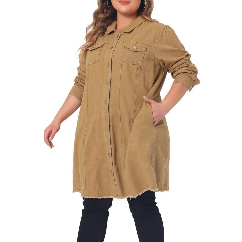 Agnes Orinda Women's Plus Size Button Long Sleeve Raw Hem Long Denim Jackets, 2 of 6