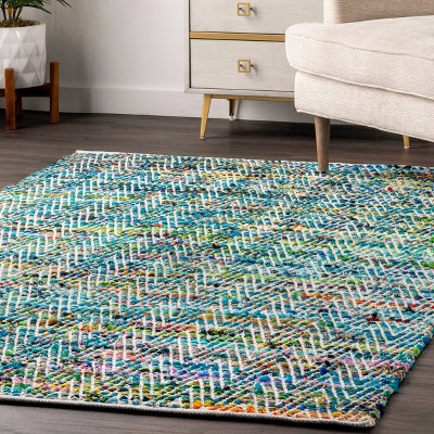 Handmade Easy Care Tufted Green Cotton Blend Area Rug