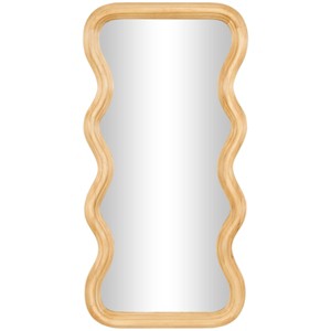 39"x20" Wood Wavy Wall Mirror with Dimensional Carved Frame Brown - Olivia & May: Modern Decor, No Assembly Required - 1 of 4