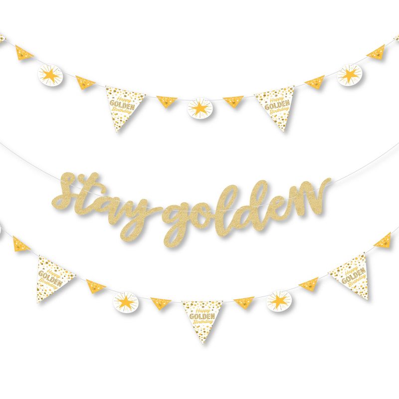 Big Dot of Happiness Golden Birthday - Happy Birthday Party Letter Banner Decoration No-Mess Real Gold Glitter Stay Golden Banner Letters, 1 of 9