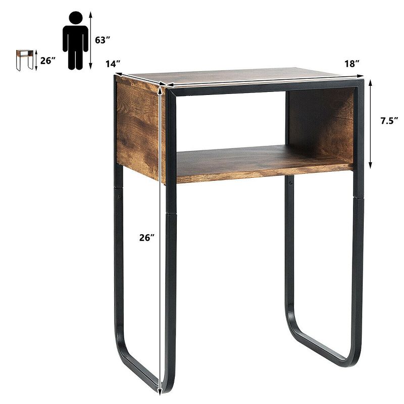 Costway Side Table Industrial Coffee Table w/Metal Frame Rustic End Table Nightstand, 2 of 11