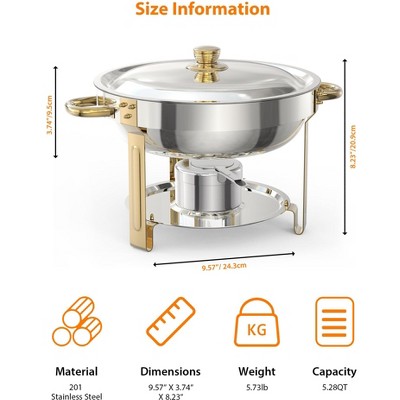 Gold Stainless Steel Round Chafing Dish Buffet Set, 4 Pack