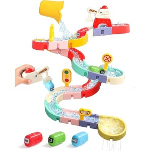 38-Piece Magnetic Car Bath Toy Set with DIY Slide Tracks, Mold-Free for Kids Ages 2-8 - 1 of 4