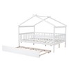 TIRAMISUBEST Twin/Full Size House Bed with Twin Size Trundle, Wooden House Platform Bed with Fence Guardrails and Roof Design for Kids - 4 of 4