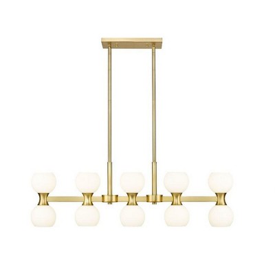 Gold and Opal Glass 10-Light Linear Chandelier