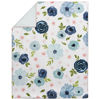 Watercolor Floral Blue and Pink Microfiber Toddler Comforter