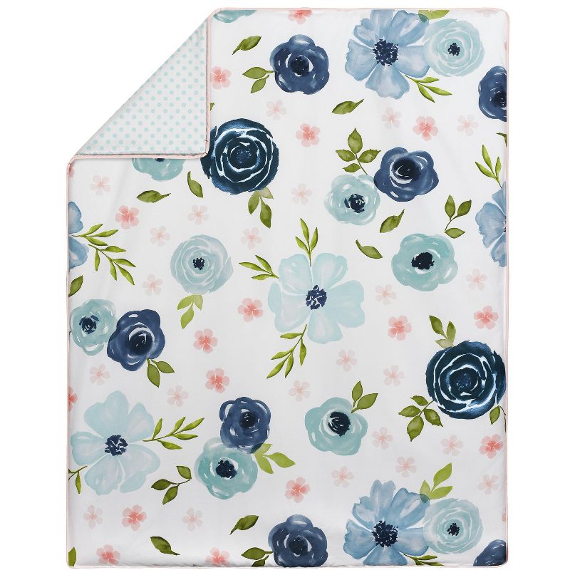 Sweet Jojo Designs Girl Baby Crib Bedding Set - Watercolor Floral Collection Navy Blue Pink 4pc, 4 of 8
