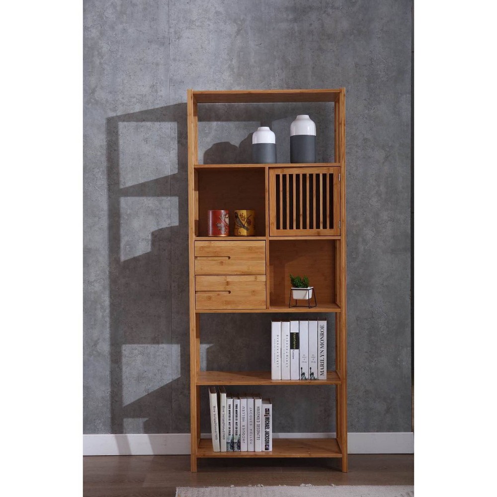 Photos - Wall Shelf 68.25" Selma Bamboo Bookshelf Right Facing Spindle Cabinet Natural - Boraa