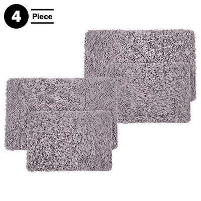 Gray 4-Piece Chenille Shag Bath Mat Set with Memory Foam Core