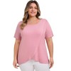 Women's Plus Size Casual Short Sleeve Round Neck Crossover Asymmetric Tulip Hem Summer Blouses - GRACE & GRANDEUR - 4 of 4