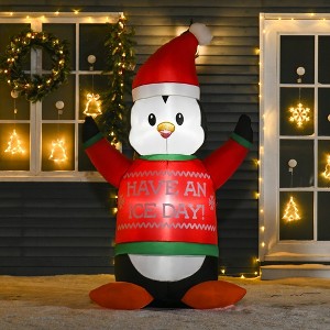 Whisen 6FT Christmas Inflatables Outdoor Decorations Penguin Wearing Christmas Sweater, Blow-Up Yard Christmas Decor - Red - 1 of 4