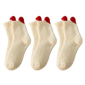 Anna-Kaci Women's 3 Pairs Coral Fleece Home Sleep Socks Warm Plush Indoor Cozy Socks - 1 of 4