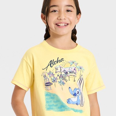 Lilo & Stitch Girls' Disney Lilo and Stitch "Aloha" Boxy Short Sleeve Graphic T-Shirt - Yellow M — фото 2