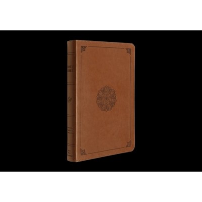 ESV Large Print Thinline Bible (Trutone, English Saddle, Emblem Design) - (Leather Bound)