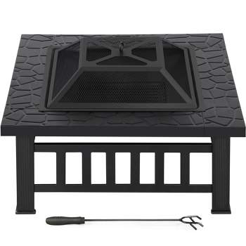 Yaheetech 32in Fire Pit Table Square Metal Firepit Stove Backyard Garden Fireplace for Camping